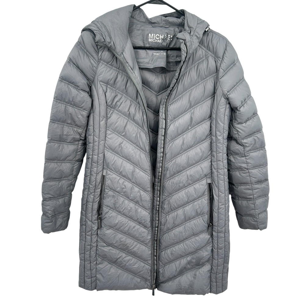 Michael Kors Packable Down‎ Gray Puffer Coat S Hooded Quilted Minimalist